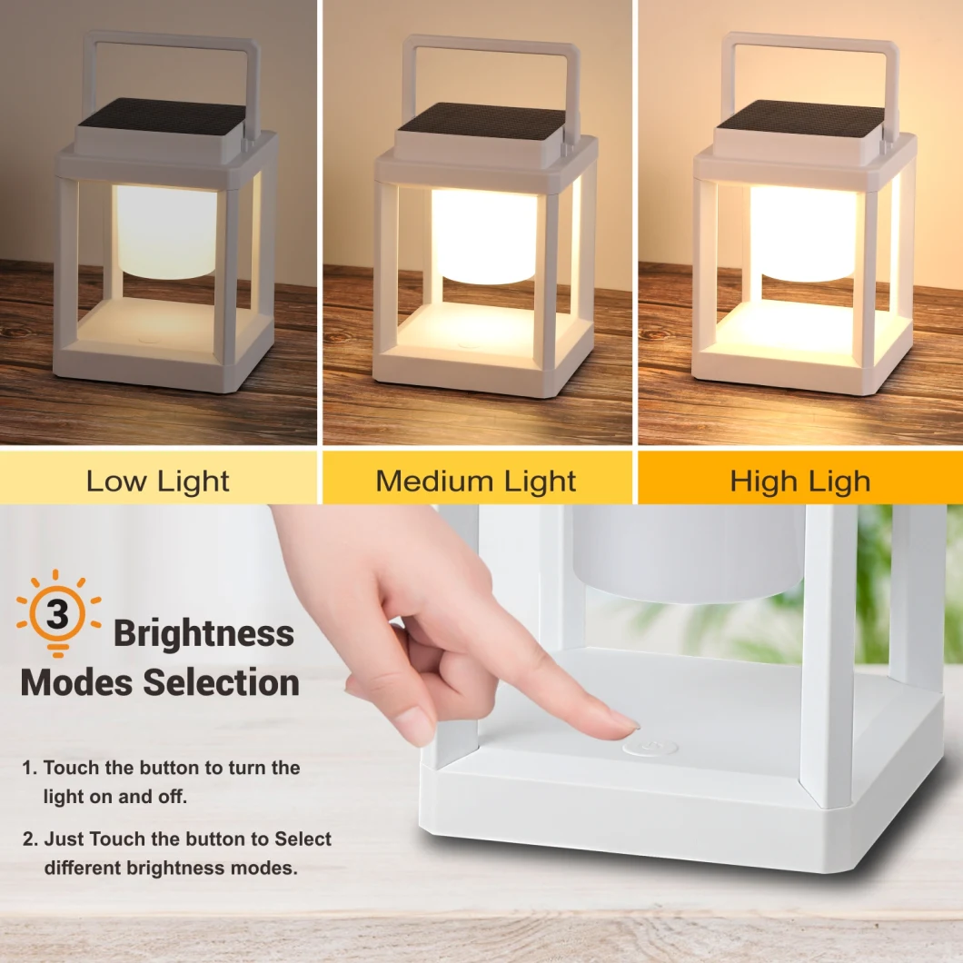 New Design White Colour Brightness LED Nightstand Lantern Deck Camping Indoor Flood Light Dimmable Work Table Hand Portable Lamp Garden Outdoor LED Solar Lights